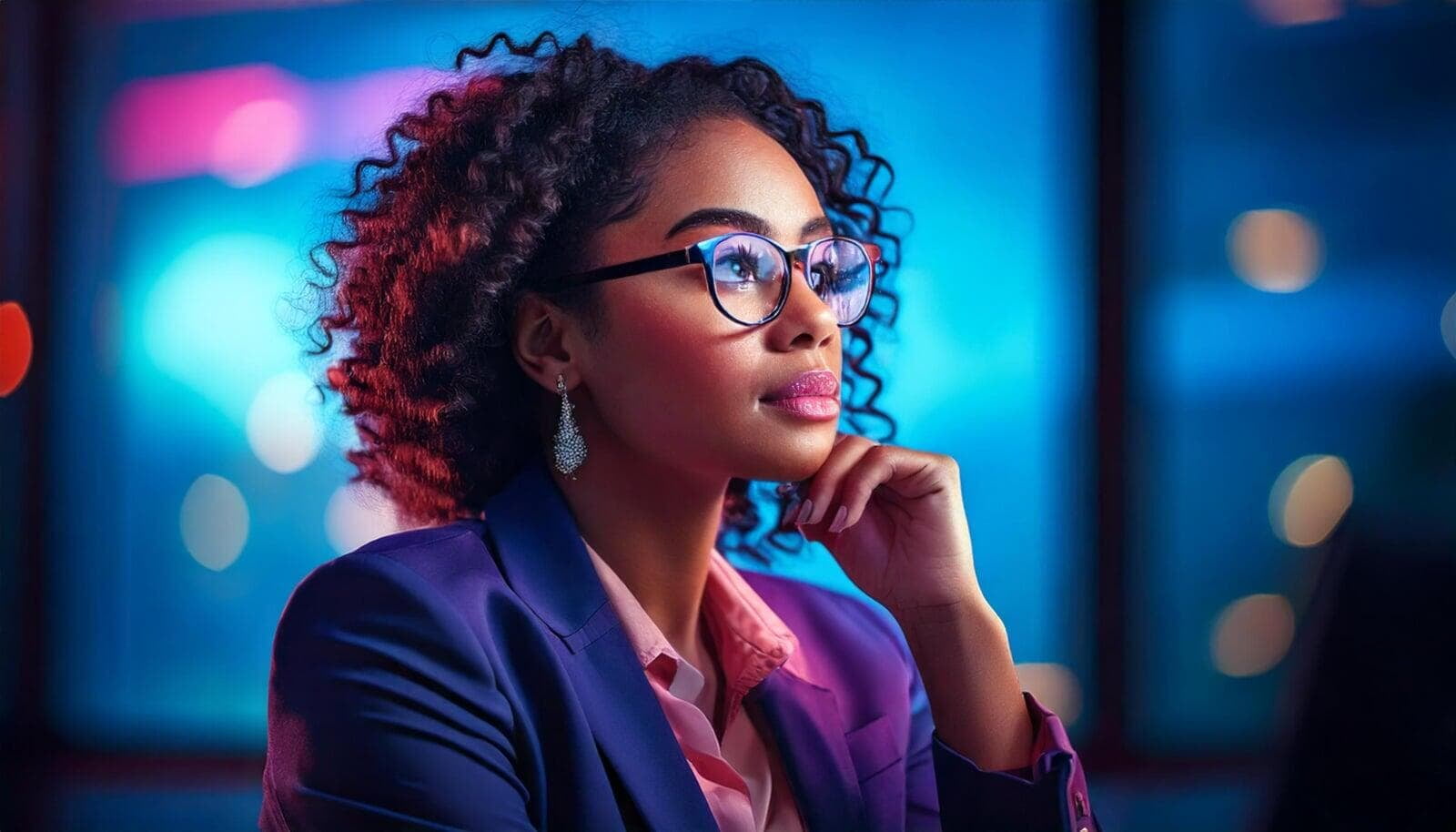 Ai-generated image of a woman thinking